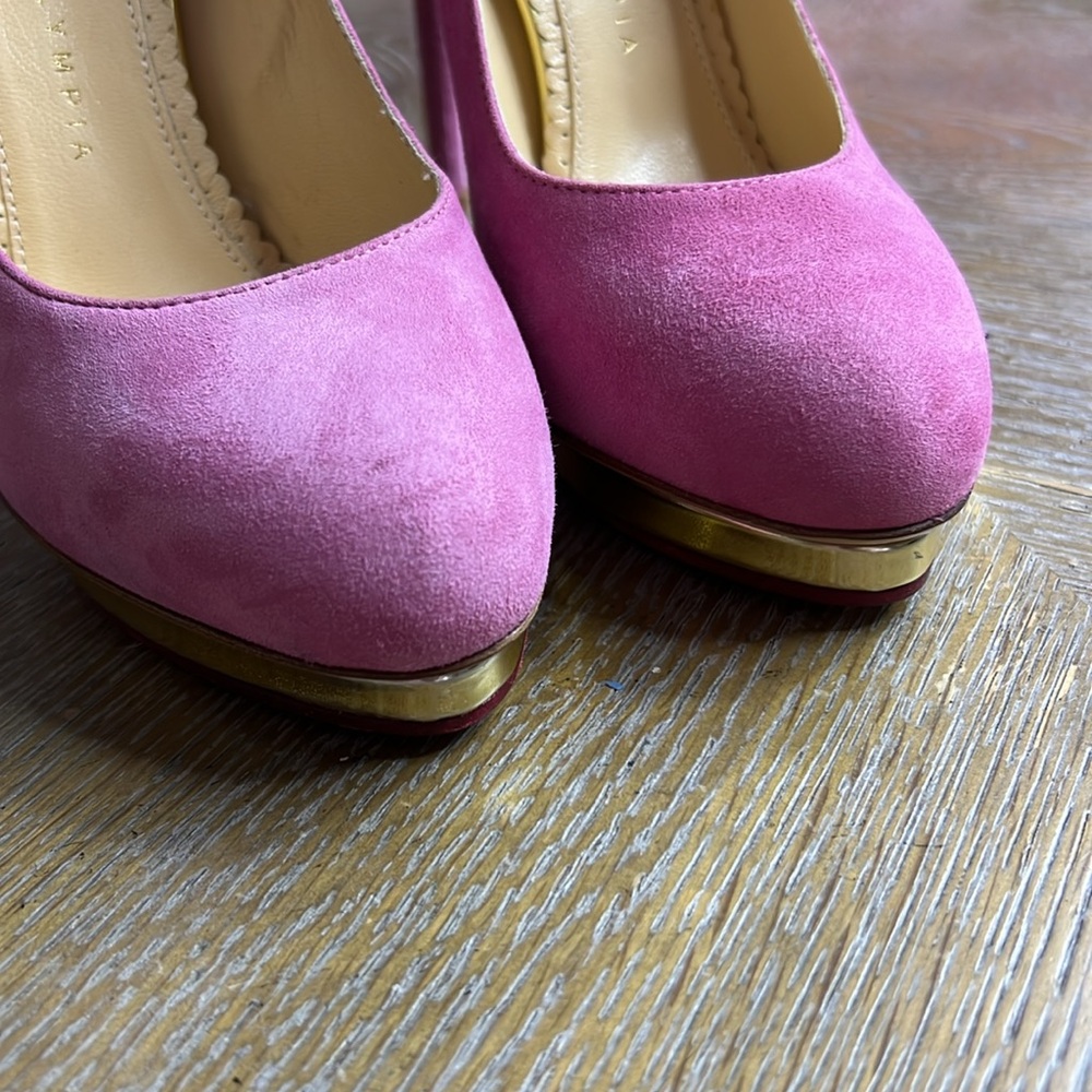 CHARLOTTE OLYMPIA Pink Suede Platform Dolly Heels 36 - Picture 5 of 14